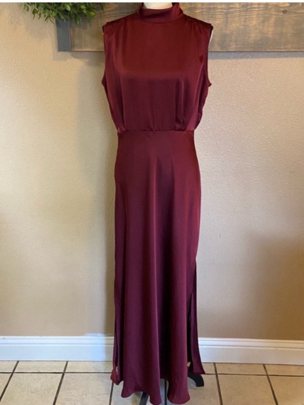 Lulus Classic Elegance Plum Chiffon Sleeveless Mock Neck Maxi Dress – Size M - Picture 6 of 9